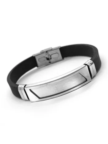 Kişiye Özel Yazılabilen Yamuk Desen Kauçuk Çelik Erkek Bileklik CBLYAMUKISM-