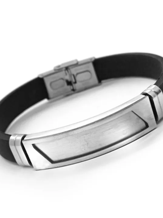 Kişiye Özel Yazılabilen Yamuk Desen Kauçuk Çelik Erkek Bileklik CBLYAMUKISM-