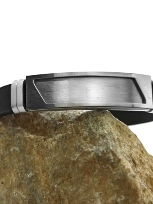 Kişiye Özel Yazılabilen Yamuk Desen Kauçuk Çelik Erkek Bileklik CBLYAMUKISM-