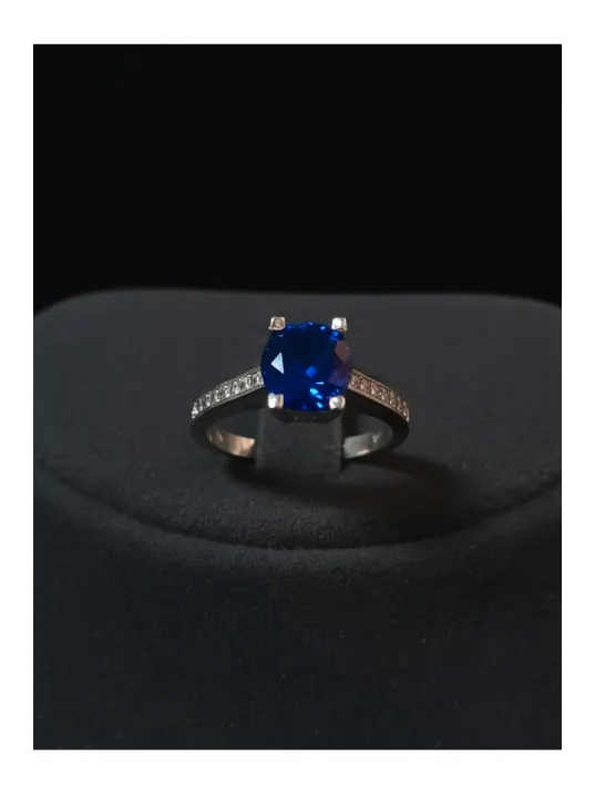 Kadın Gümüş Yüzük - Lacivert Safir Taşlı Tektaş Model Yüzük