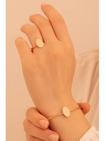 Kadın Gümüş Set - El İşçiliği Rose Kaplama Elips Motifli Kadın Set