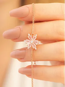 Pembe Taşlı Çiçek Model Rose Kadın Gümüş Bileklik