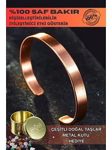 Saf Bakır Bileklik Kişiselleştirebillir Düz Model Metal Kutu Doğal Taşlar Erkek Kadın Bilezik