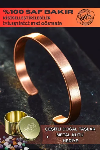 Saf Bakır Bileklik Kişiselleştirebillir Düz Model Metal Kutu Doğal Taşlar Erkek Kadın Bilezik