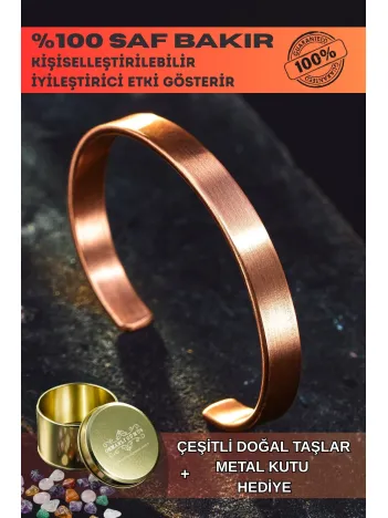 Saf Bakır Bileklik Kişiselleştirebillir Düz Model Metal Kutu Doğal Taşlar Erkek Kadın Bilezik