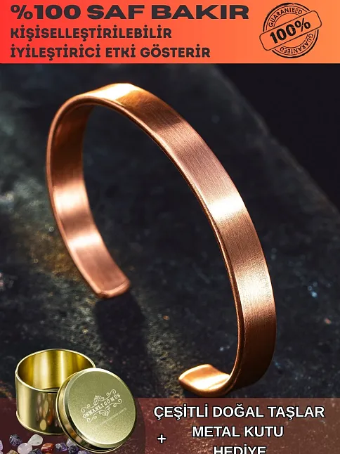 Saf Bakır Bileklik Kişiselleştirebillir Düz Model Metal Kutu Doğal Taşlar Erkek Kadın Bilezik