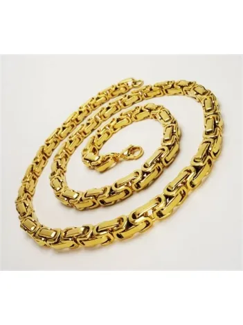 Altın Kaplama Sarı Kral Erkek Çelik Kolye Bileklik Set Orta Kalınlıkta 65cm