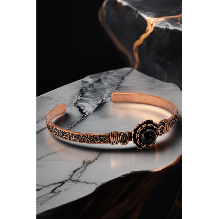 Kadın Bakır Bileklik Yüzük Set - Oniks Taşlı Yuvarlak Ağaç Kabuğu Model İnce Metal Kutu Kuvars Taşı Kadın Bakır Bileklik Yüzük Set - Oniks Taşlı Yuvarlak Ağaç Kabuğu Model İnce Metal Kutu Kuvars Taşı
