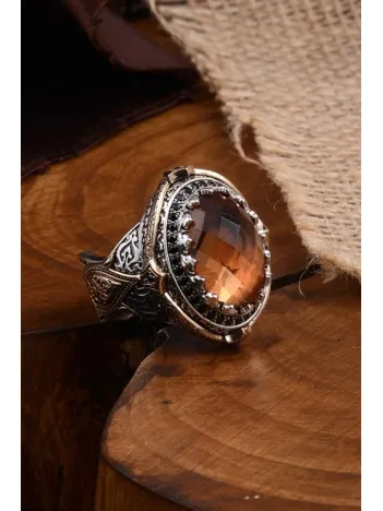 Zirkon Taşlı İçinde Ay Yıldız Türk Bayrağı Yanı İşlemeli Erkek Gümüş Yüzük