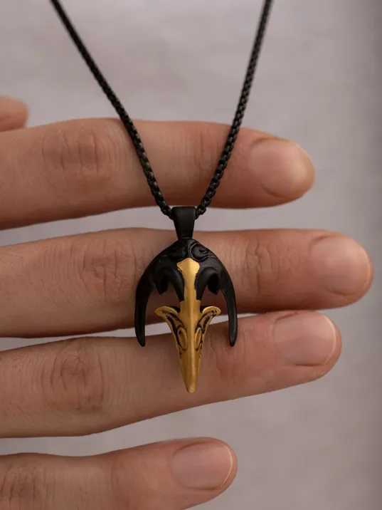 Erkek Kolye - Kuzgun Kafası Model Erkek Çelik Kolye - 316 L Paslanmaz Çelik