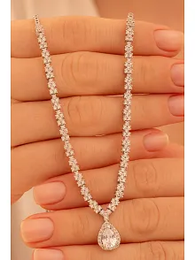 Kadın Gümüş Kolye - Aylin Damla Model Zirkon Taşlı Kadın Kolye