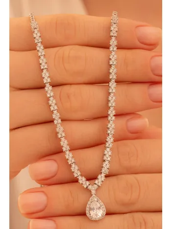 Kadın Gümüş Kolye - Aylin Damla Model Zirkon Taşlı Kadın Kolye