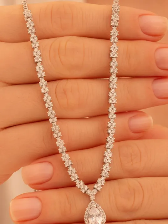 Kadın Gümüş Kolye - Aylin Damla Model Zirkon Taşlı Kadın Kolye