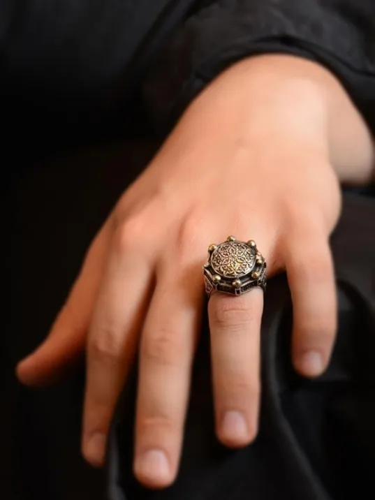 Osmanlı Motif İçi Açılabilen 925 Ayar Erkek Gümüş Yüzük GYZOSMNLMTF-GMS