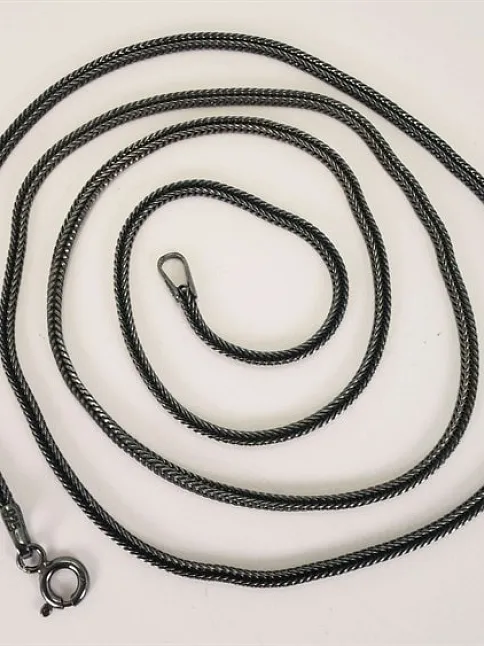 Tilkikuyruğu Gümüş Erkek Kolye Zincir Özel Oksitlenmiş İnce Model