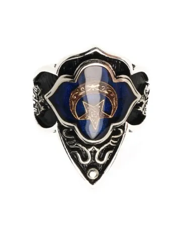 Gümüş Erkek Zihgir Başparmak Yüzük Mavi Ay Yıldız Model