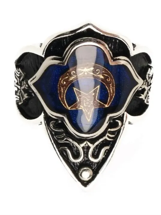 Gümüş Erkek Zihgir Başparmak Yüzük Mavi Ay Yıldız Model Gümüş Erkek Zihgir Başparmak Yüzük Mavi Ay Yıldız Model