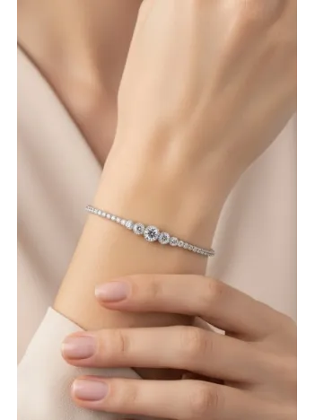 Parla Model Zirkon Taşlı Gümüş Su Yolu Kadın Bileklik