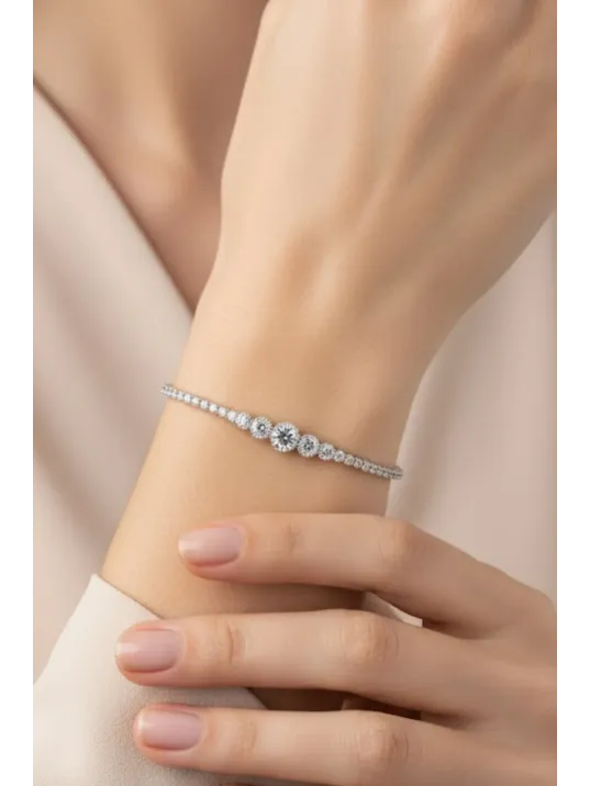 Parla Model Zirkon Taşlı Gümüş Su Yolu Kadın Bileklik