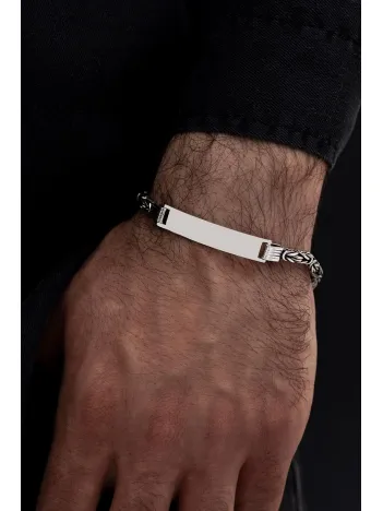 Erkek Gümüş Bileklik - İsim Yazılabilir 4.5 mm Kare kral Gümüş Bileklik