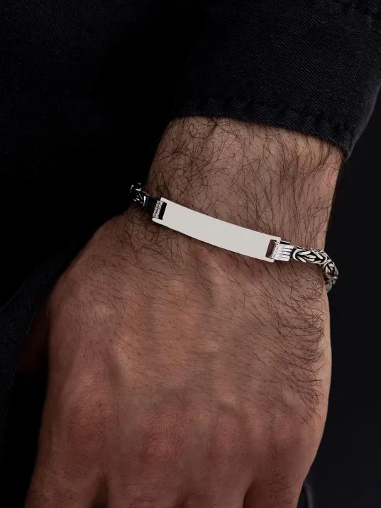 Erkek Gümüş Bileklik - İsim Yazılabilir 4.5 mm Kare kral Gümüş Bileklik Erkek Gümüş Bileklik - İsim Yazılabilir 4.5 mm Kare kral Gümüş Bileklik