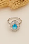 Kadın Gümüş Yüzük - Damla Model Mavi Topaz Taşlı Baget Süslemeli Rodyumlu Kadın Yüzük