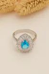 Kadın Gümüş Yüzük - Damla Model Mavi Topaz Taşlı Baget Süslemeli Rodyumlu Kadın Yüzük Kadın Gümüş Yüzük - Damla Model Mavi Topaz Taşlı Baget Süslemeli Rodyumlu Kadın Yüzük
