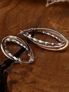 Ottoman Üç Renk Oval Kesim Model 925 Ayar Gümüş Kadın Küpesi - GKPOVALKESM-KRS