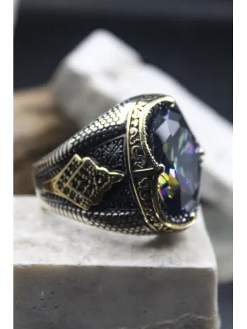 Mistik Topaz Taşlı Yanı Markazit Süslemeli Erkek 925 Ayar Gümüş Yüzük Mistik Topaz Taşlı Yanı Markazit Süslemeli Erkek 925 Ayar Gümüş Yüzük