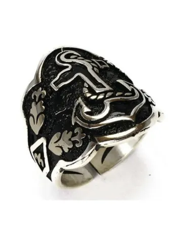 Gemi Çapalı Başparmak Zihgir Okçu Gümüş Erkek Yüzüğü