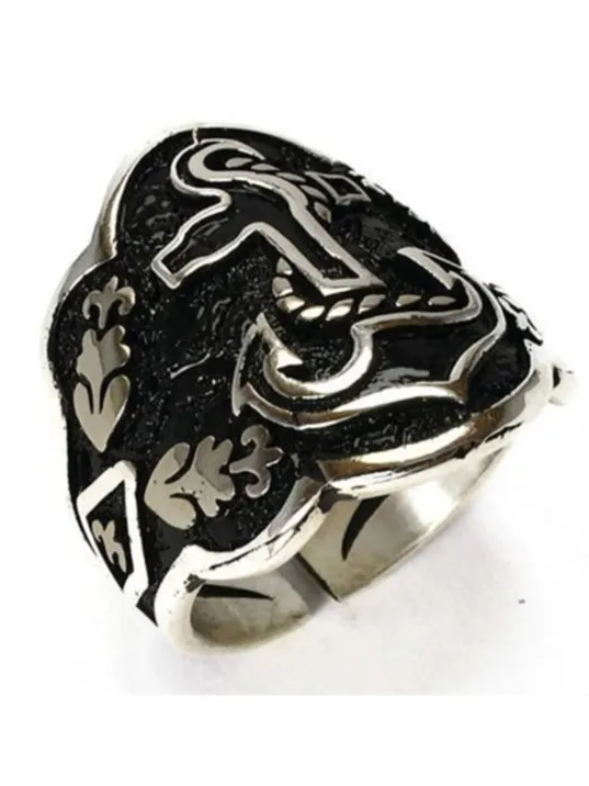 Gemi Çapalı Başparmak Zihgir Okçu Gümüş Erkek Yüzüğü