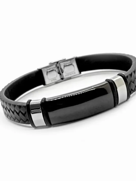 İsim Yazılabilen Siyah Örme Deri Erkek Bileklik Kalın Model CBLSYDERIBK-SYH İsim Yazılabilen Siyah Örme Deri Erkek Bileklik Kalın Model CBLSYDERIBK-SYH