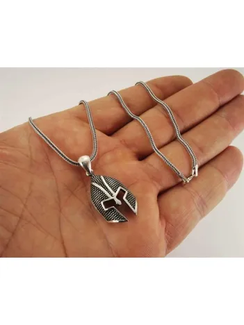 Gladyatör Otantik Savaşçı Miğferi Gümüş Erkek Kolye Zincir