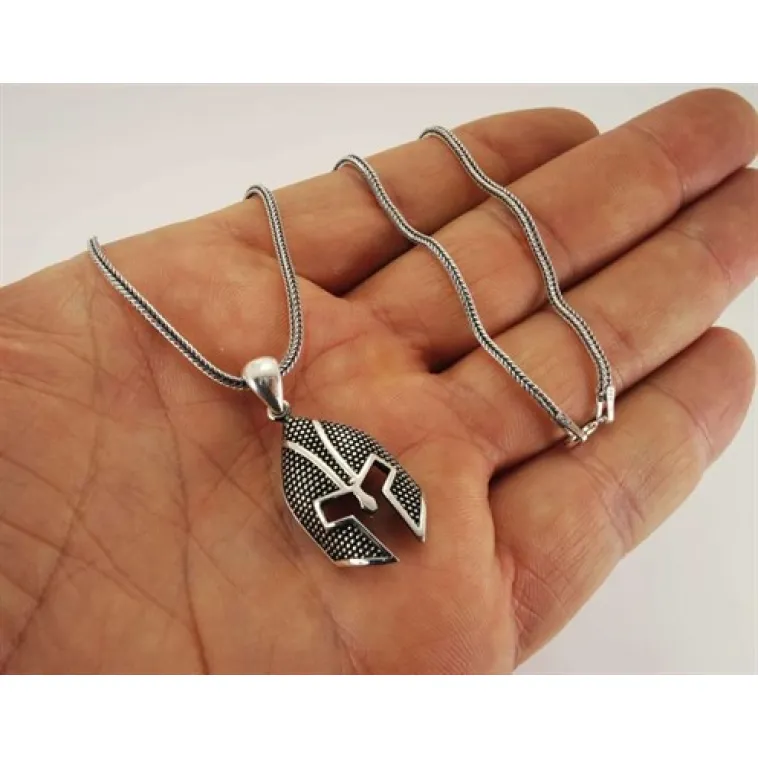 Gladyatör Otantik Savaşçı Miğferi Gümüş Erkek Kolye Zincir Gladyatör Otantik Savaşçı Miğferi Gümüş Erkek Kolye Zincir