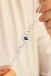 Kadın Gümüş Bileklik - 925 Ayar Gümüş Zirkon Ve Safir Taşlı Çise Model Kadın Bileklik
