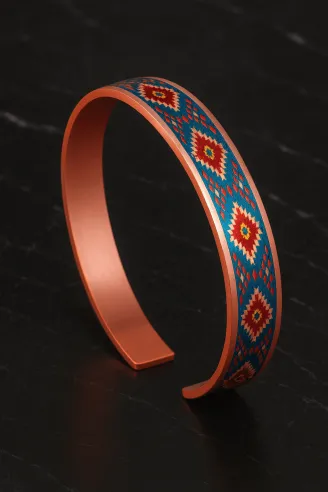 Kadın Bakır Bileklik Yüzük Set - Rainbow Model Özel Baskı Metal Kutu Ve Kuvars Taşı