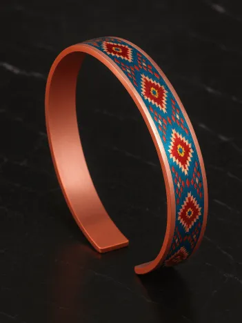 Kadın Bakır Bileklik Yüzük Set - Rainbow Model Özel Baskı Metal Kutu Ve Kuvars Taşı