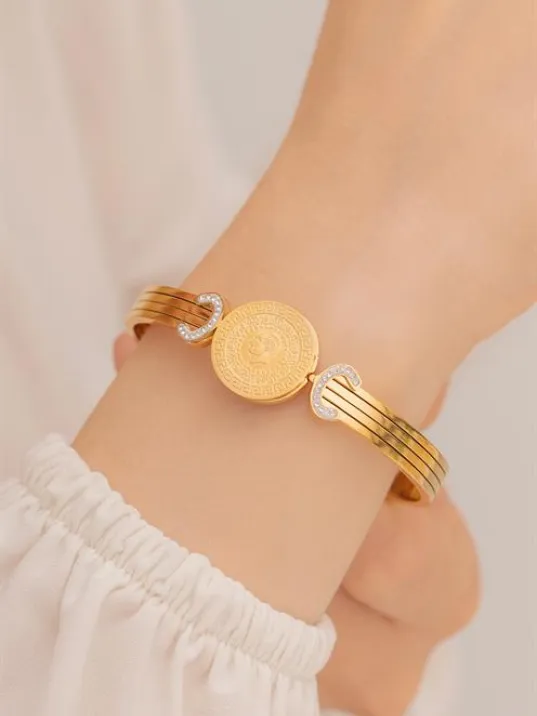 Kadın Bileklik-22 Ayar Gerçek Altın Kaplama(kararmaz) Çelik Kadın Kelepçe-Çeyrekli Altın Kaplama Çelik