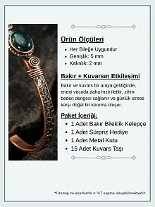 Bakır Kelepçe Bilezik Yeşil Akik Doğal Taş Erkek Kadın Doğal Taşlı ve Metal Kutulu