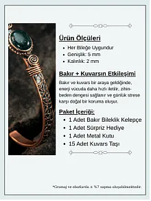 Bakır Kelepçe Bilezik Yeşil Akik Doğal Taş Erkek Kadın Doğal Taşlı ve Metal Kutulu