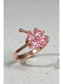 Kadın Gümüş Yüzük - Rose Kaplama Pembe Yonca Model Gümüş Yüzük