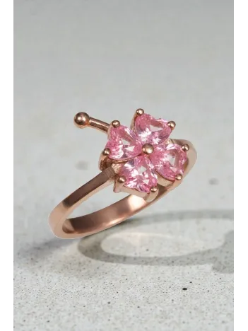 Kadın Gümüş Yüzük - Rose Kaplama Pembe Yonca Model Gümüş Yüzük