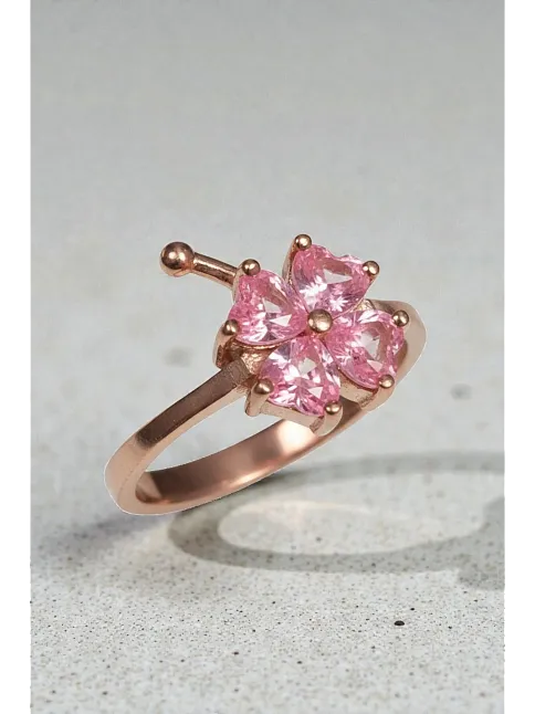 Kadın Gümüş Yüzük - Rose Kaplama Pembe Yonca Model Gümüş Yüzük Kadın Gümüş Yüzük - Rose Kaplama Pembe Yonca Model Gümüş Yüzük
