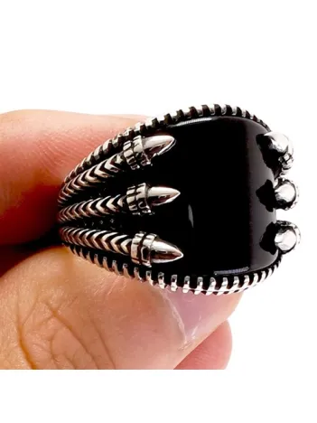 Siyah Oniks Taşlı Pençe Erkek Gümüş Yüzük