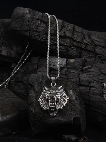 Kurt Başlı Erkek Çelik Zincir Kolye Cklaslnkafa-gms