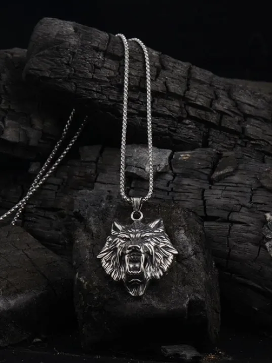 Kurt Başlı Erkek Çelik Zincir Kolye Cklaslnkafa-gms