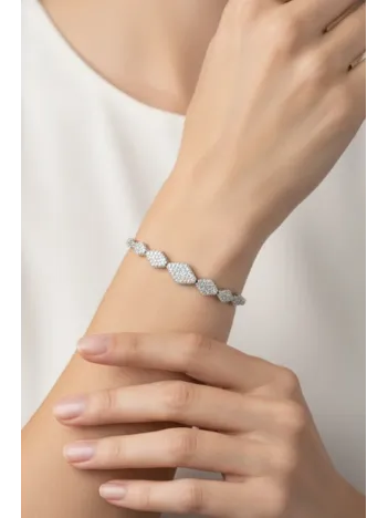 Kadın Gümüş Bileklik - Kleopatra Model Zirkon Taşlı Su Yolu Bileklik