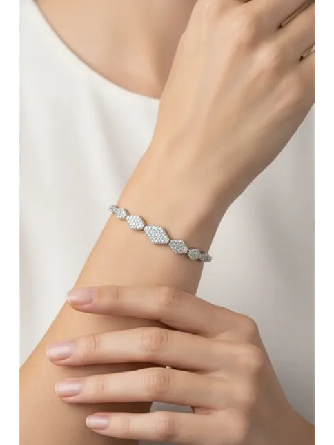 Kadın Gümüş Bileklik - Kleopatra Model Zirkon Taşlı Su Yolu Bileklik