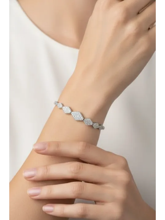 Kadın Gümüş Bileklik - Kleopatra Model Zirkon Taşlı Su Yolu Bileklik Kadın Gümüş Bileklik - Kleopatra Model Zirkon Taşlı Su Yolu Bileklik