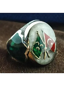 Gümüş Erkek Yüzük Bayrak Ve Üç Hilal Motifli Mineli Lüks Model